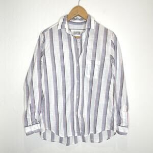 Grayson Long Sleeve Button Up Top Womens 02 Small White Striped Cotton